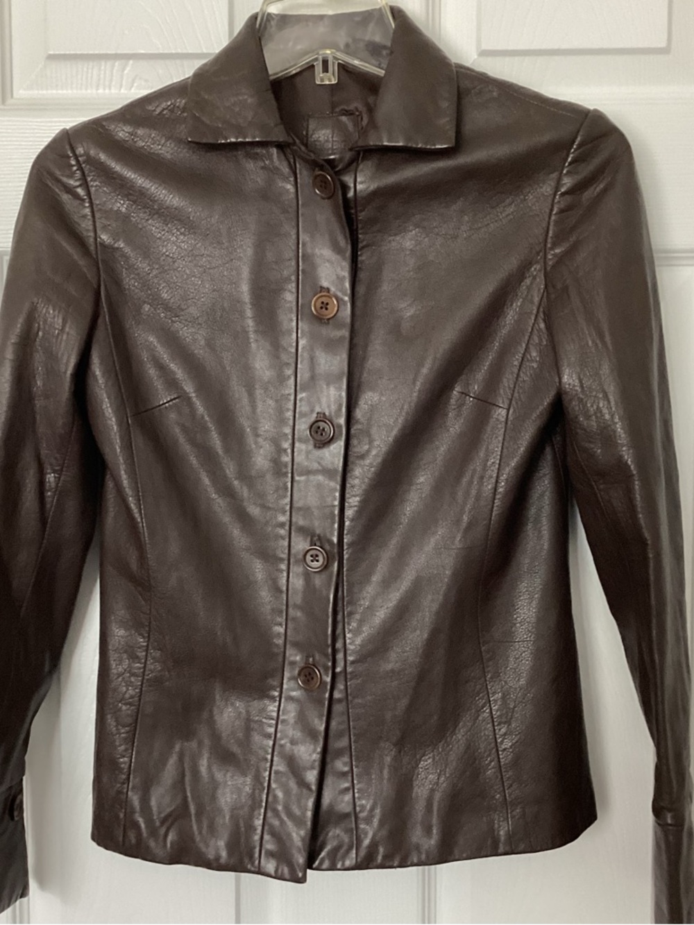 BCBG Women's Dark Brown Leather Button-Front Jacket